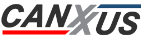 CANXUS logo with black, gray, red, and blue text and lines