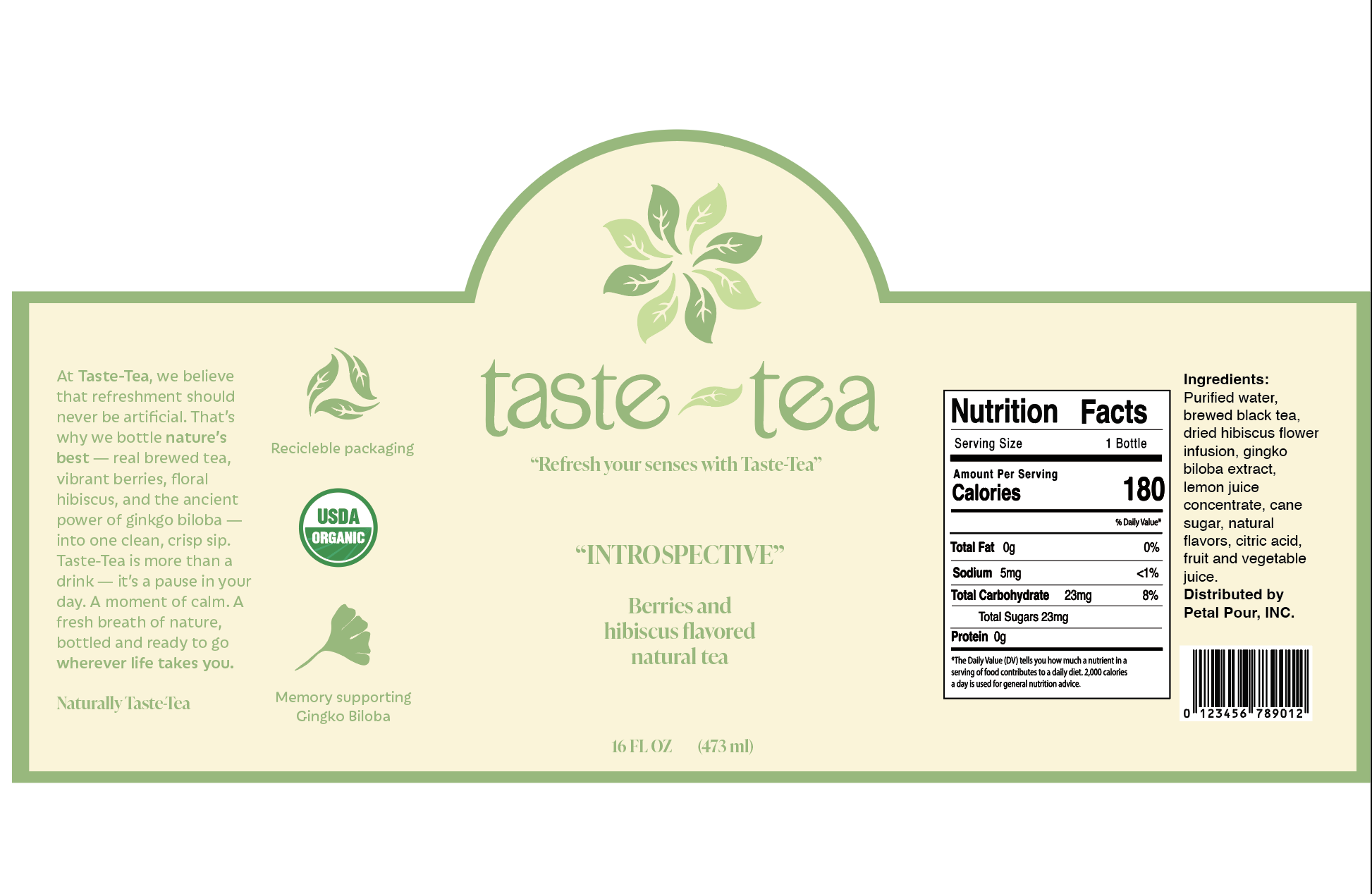 Label design and layout for brand taste-tea