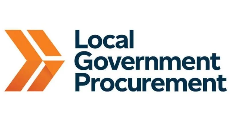 Logo of Local Government Procurement with orange arrow-like symbols and dark blue text.
