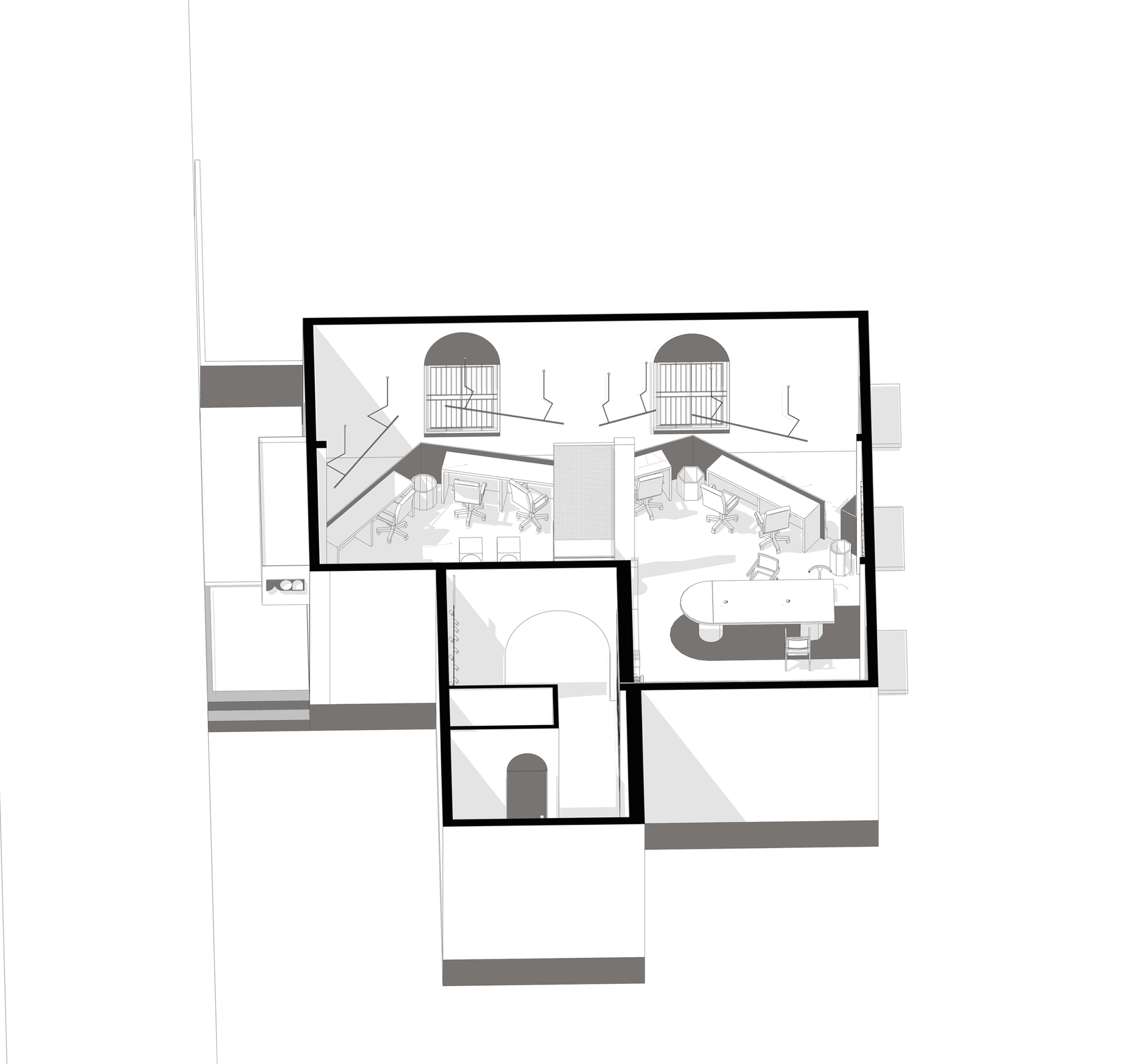 A projection of the space showing the open plan