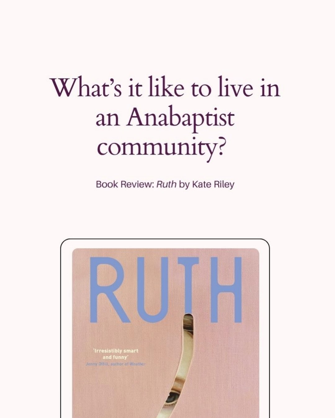 Kate Riley&rsquo;s 2025 novel Ruth is a quiet, uncompromising look at life inside an insular Anabaptist community. Told in vignettes, it follows Ruth from childhood into motherhood, tracing faith, duty, and the slow (often subtle) erosion of self.

I