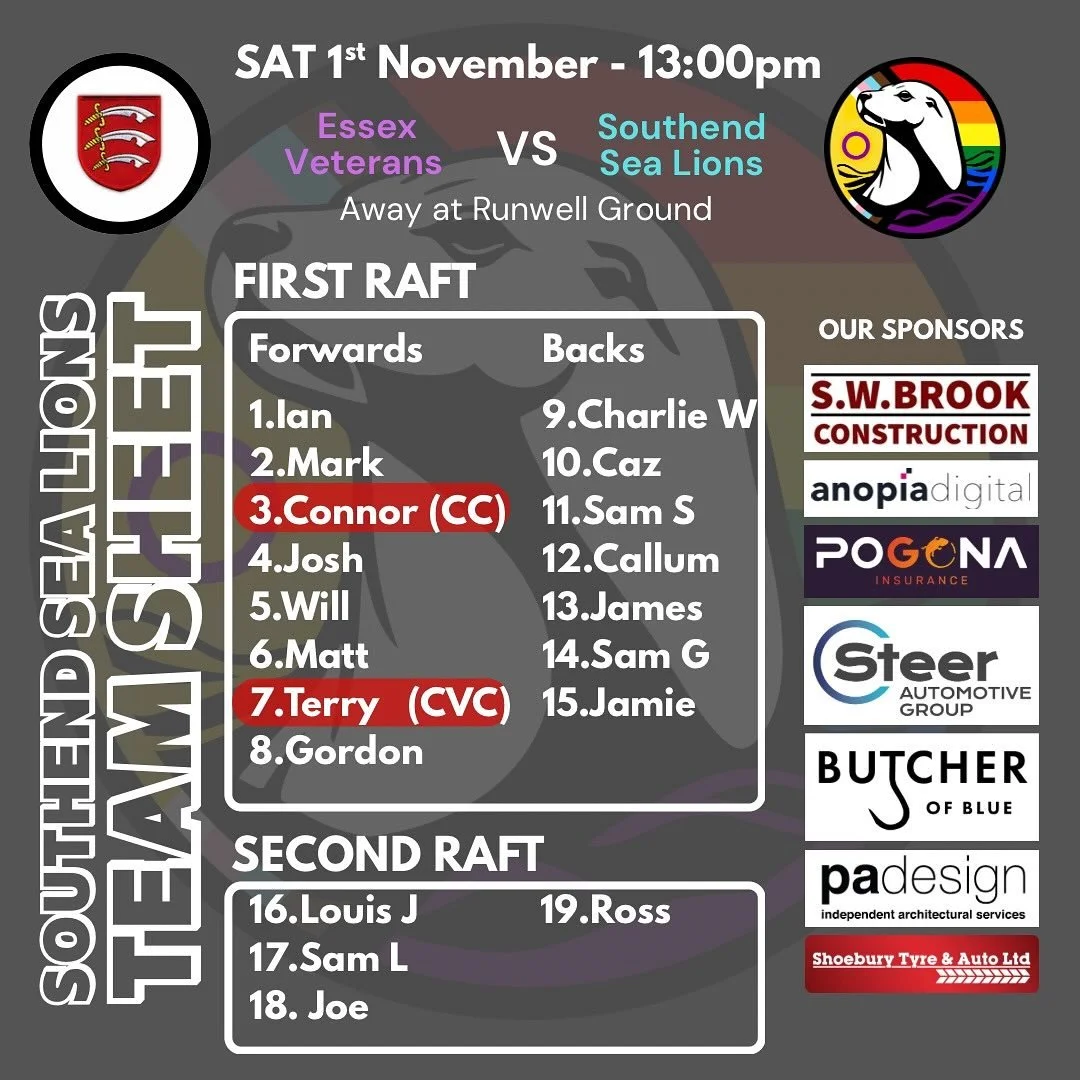 Match Report &ndash; 1st November

The Southend Sea Lions faced the Essex Super Vets, a side packed with ex&ndash;first team players from across Essex. Experience met youthful energy in what proved to be a thrilling, evenly matched contest.

The Sea 