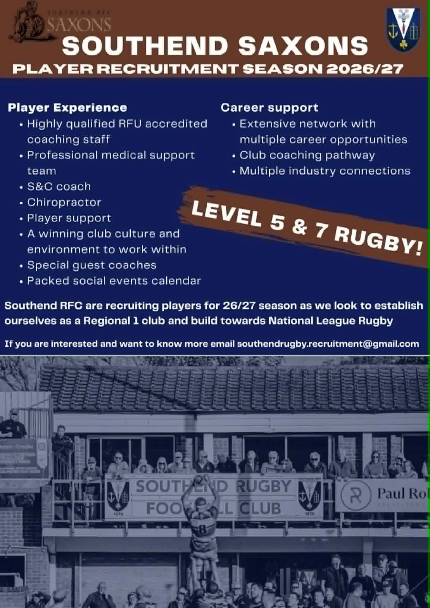 Southend Saxons Rfc Saxons Player Recruitment Levels 5 & 7 β SOUTHEND RUGBY FOOTBALL CLUB
