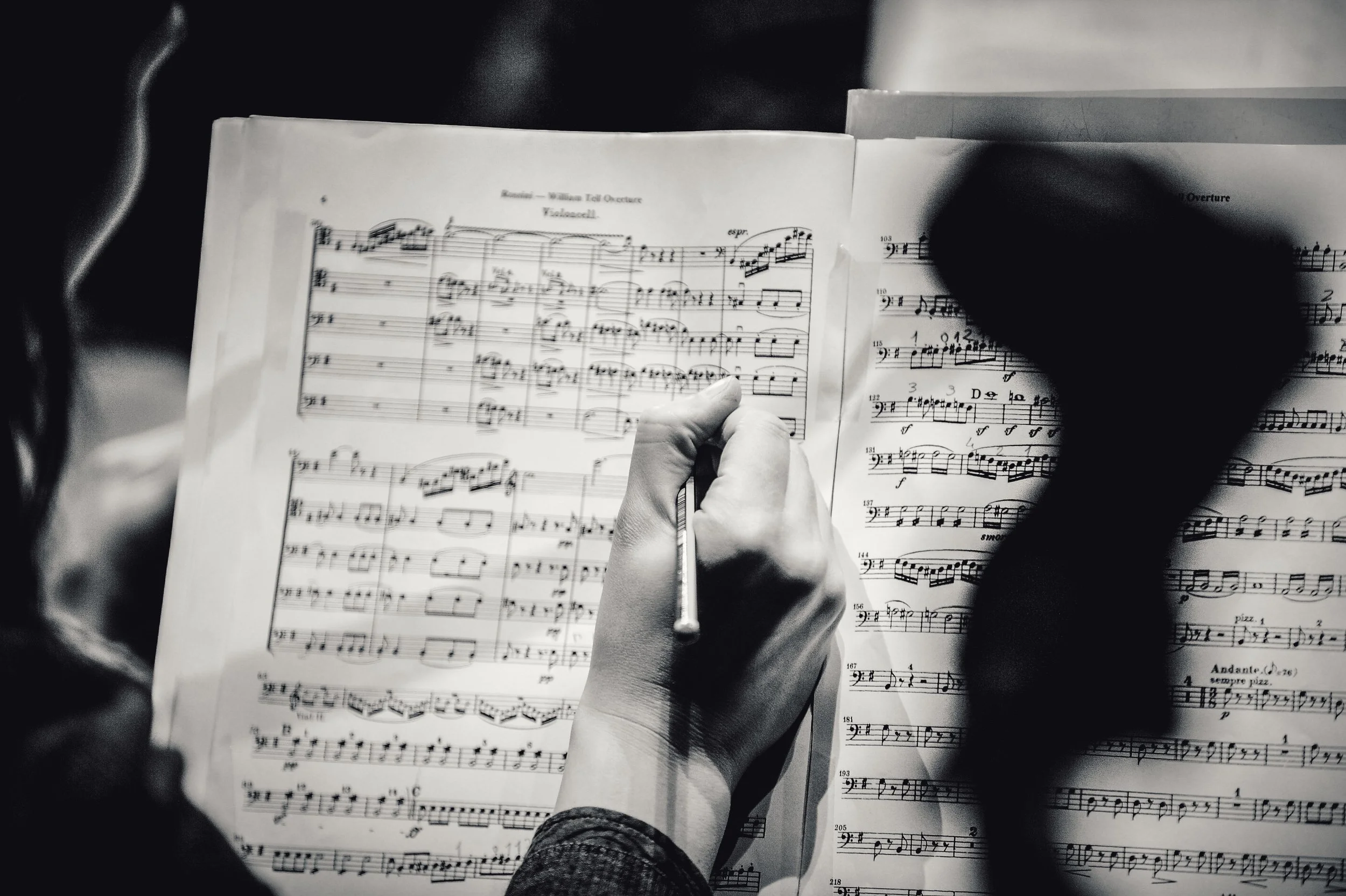 Violinista scrive sulla partitura
