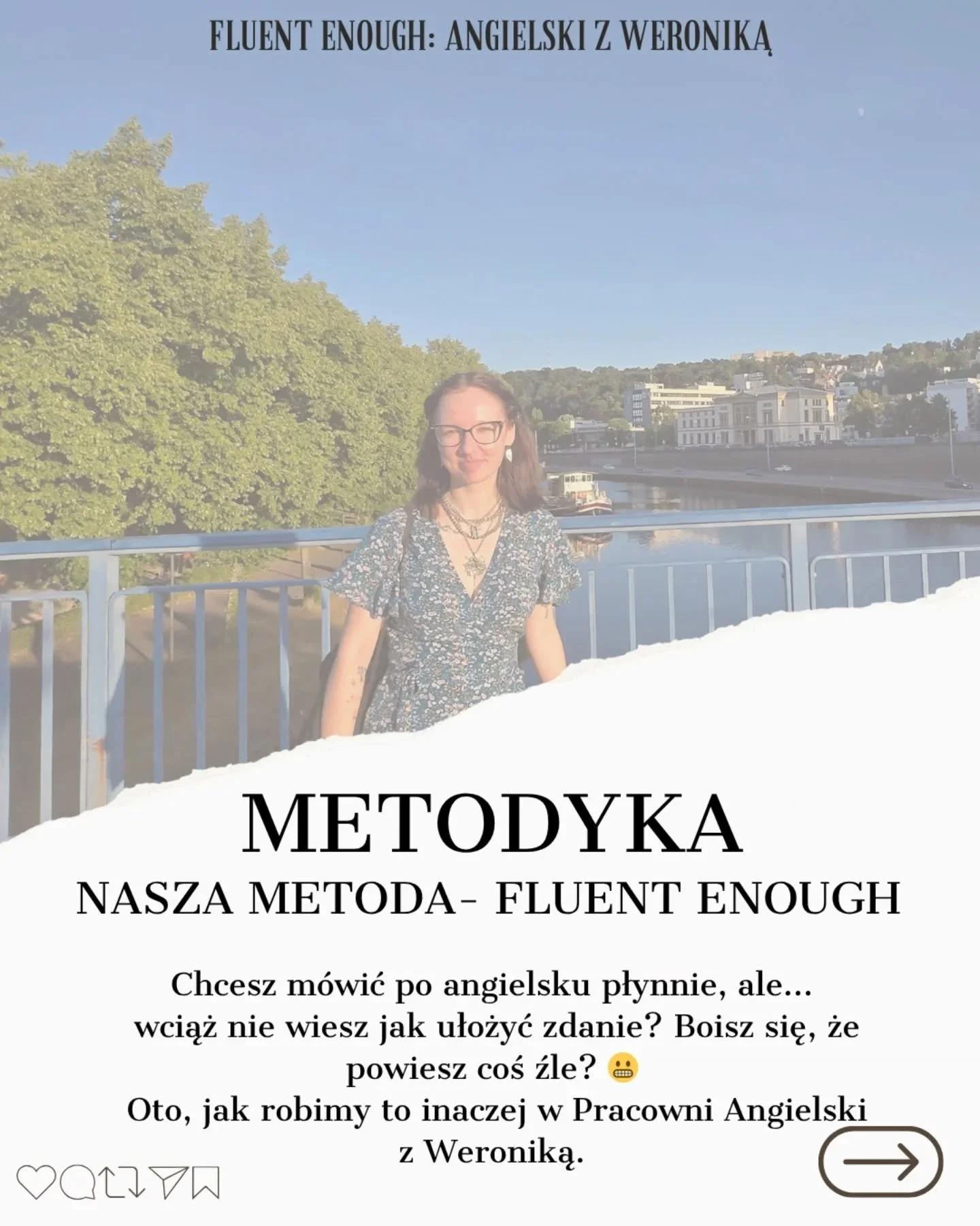 W Pracowni Angielski z Weroniką nie robimy list sł&oacute;wek ani test&oacute;w.
Nie uczymy się &bdquo;pod egzamin&rdquo;, tylko pod prawdziwe rozmowy - takie, kt&oacute;re prowadzisz w pracy, na lotnisku czy w kawiarni.

Moja metodyka łączy:
💬 języ