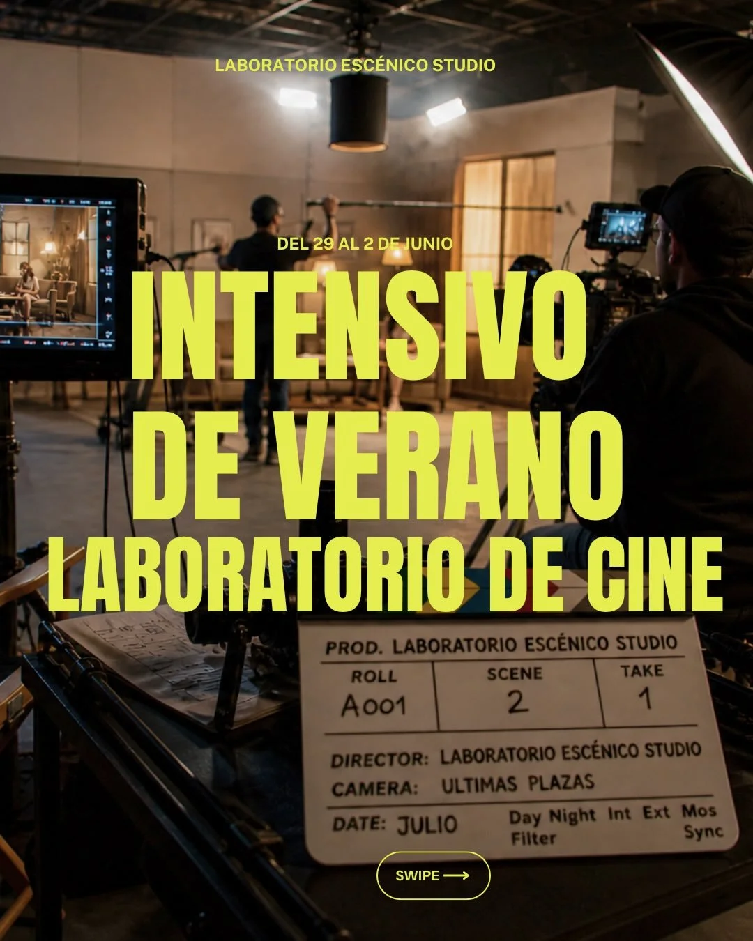 INTENSIVO DE VERANO &middot; LABORATORIO ESC&Eacute;NICO STUDIO

&Uacute;LTIMAS PLAZAS

Entrenamiento actoral frente a c&aacute;mara con direcci&oacute;n en escena y grabaci&oacute;n con equipo profesional.

Trabajamos desde la precisi&oacute;n, la e
