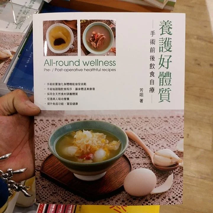 A brochure titled 'All-round wellness' with images of healthy food and drinks, including soup, eggs, and a bowl of what appears to be healthy dishes, on a table.