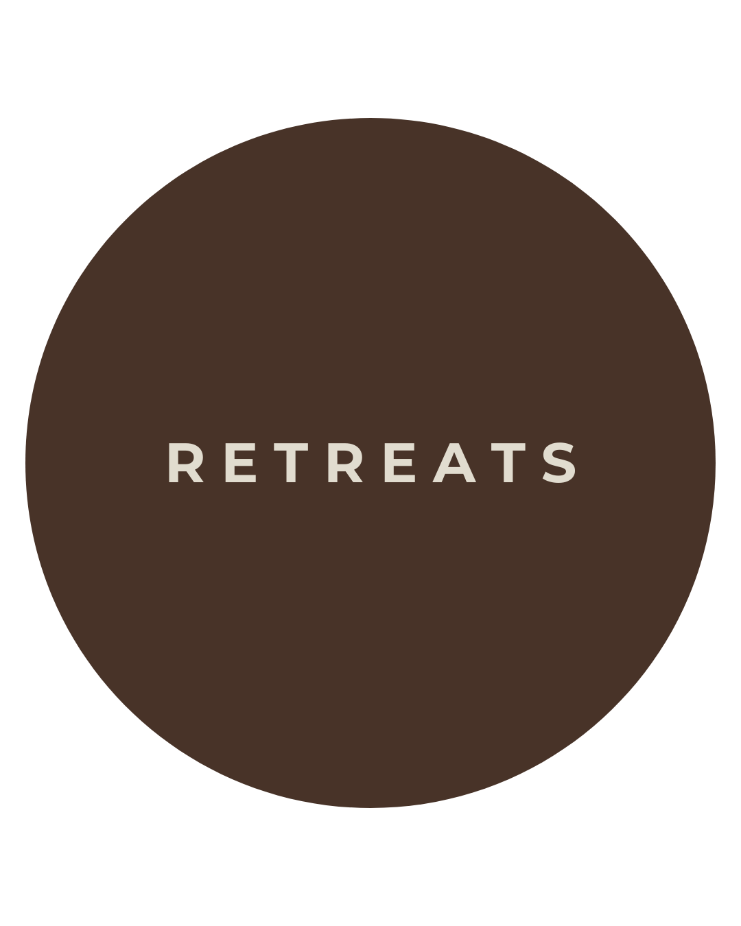 Brown circle logo with the word RETREATS in beige text centered.