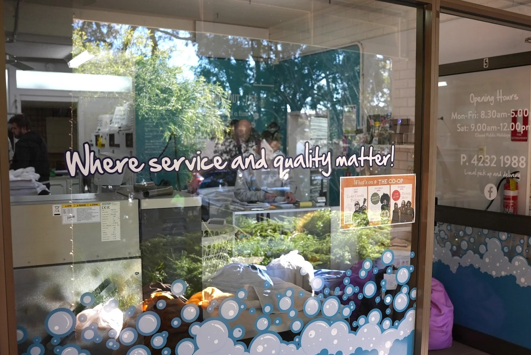 Front window with slogan where service and quality matter