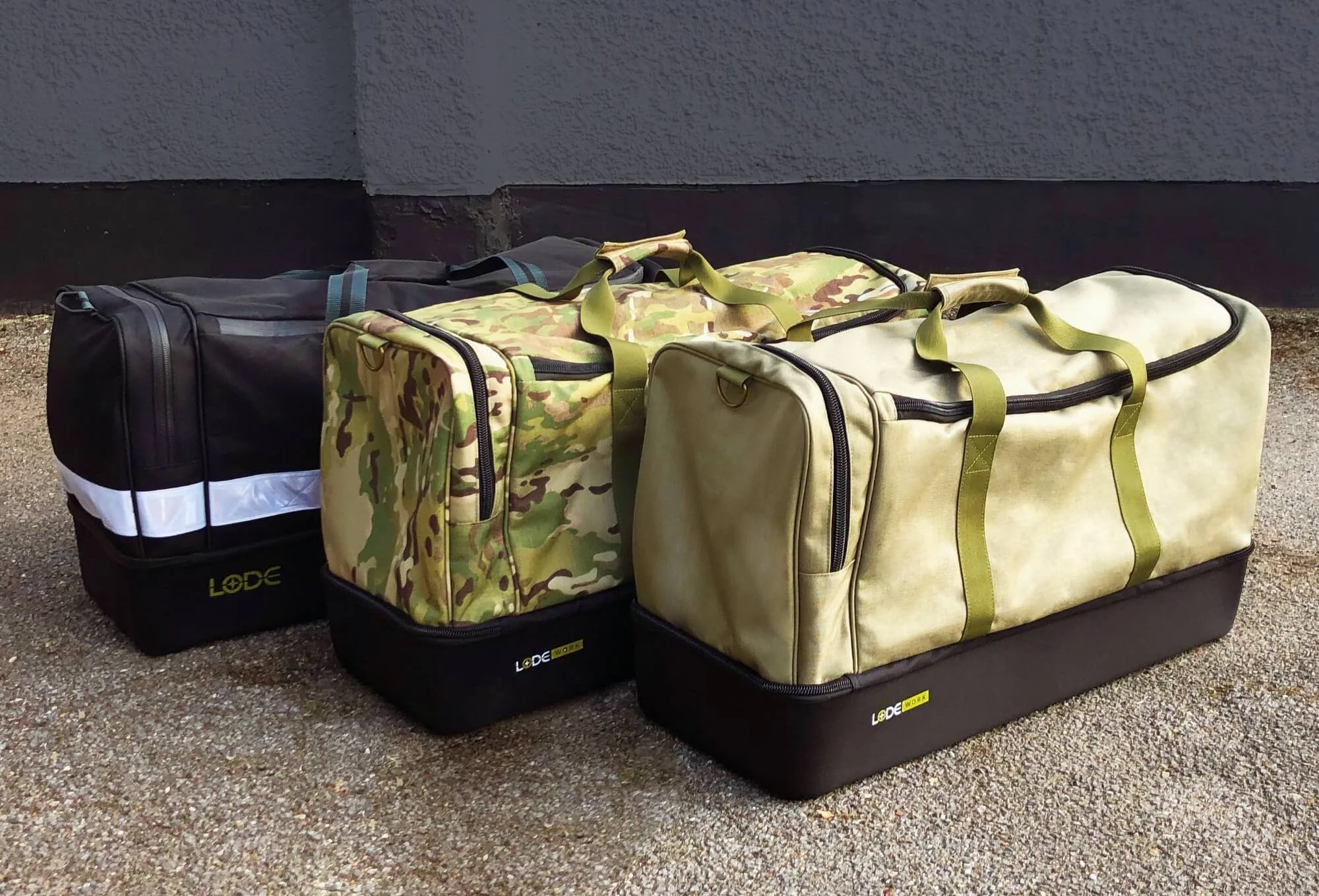Three LODE Holdalls available off-the-shelf, various colours including camouflage available