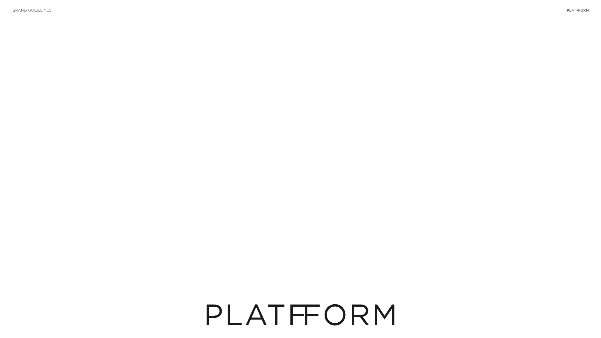 Sample layout of a brand guidelines document with the words "PLATFORM" and "BRAND GUIDELINES" visible.