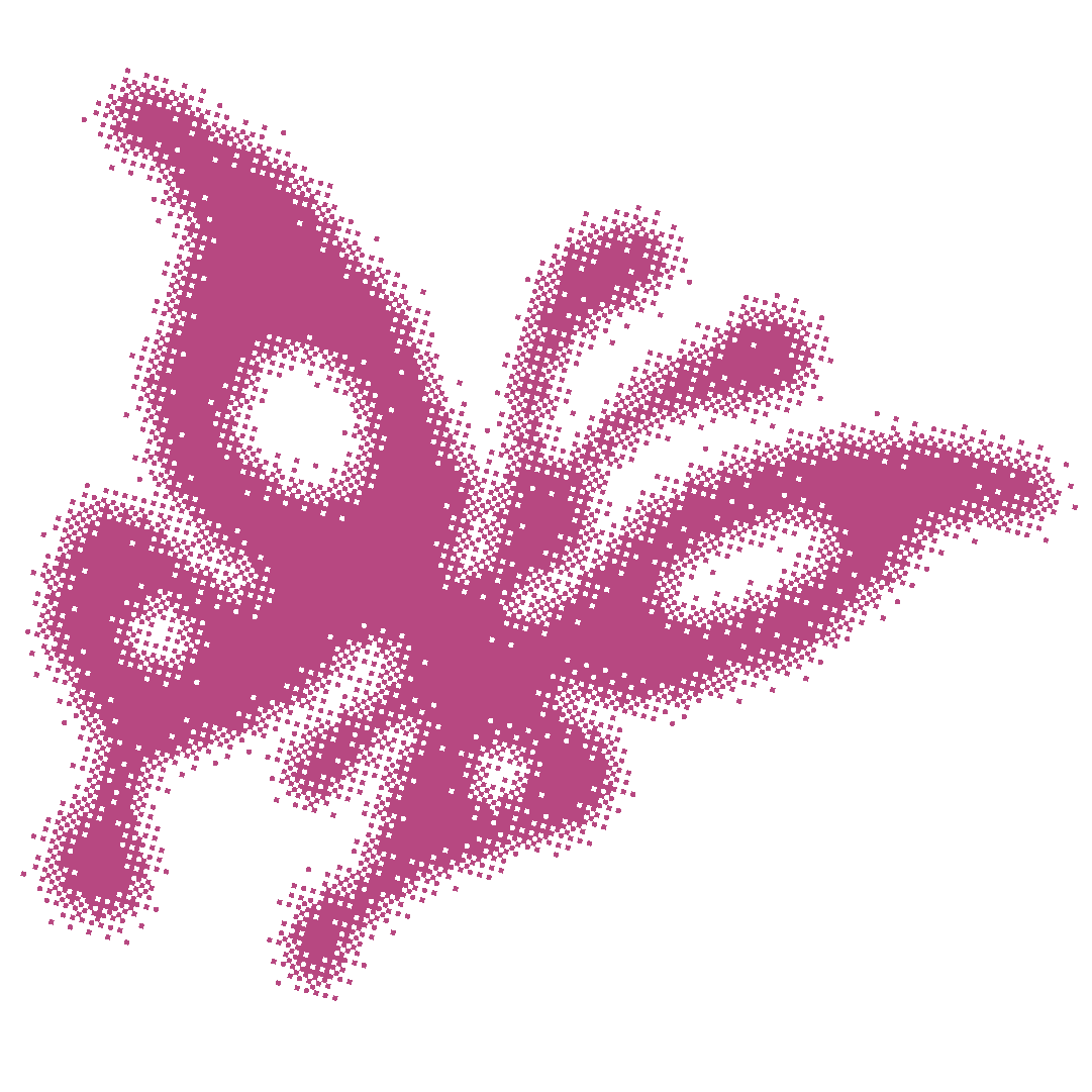 Pink abstract butterfly design made of tiny dots on black background.