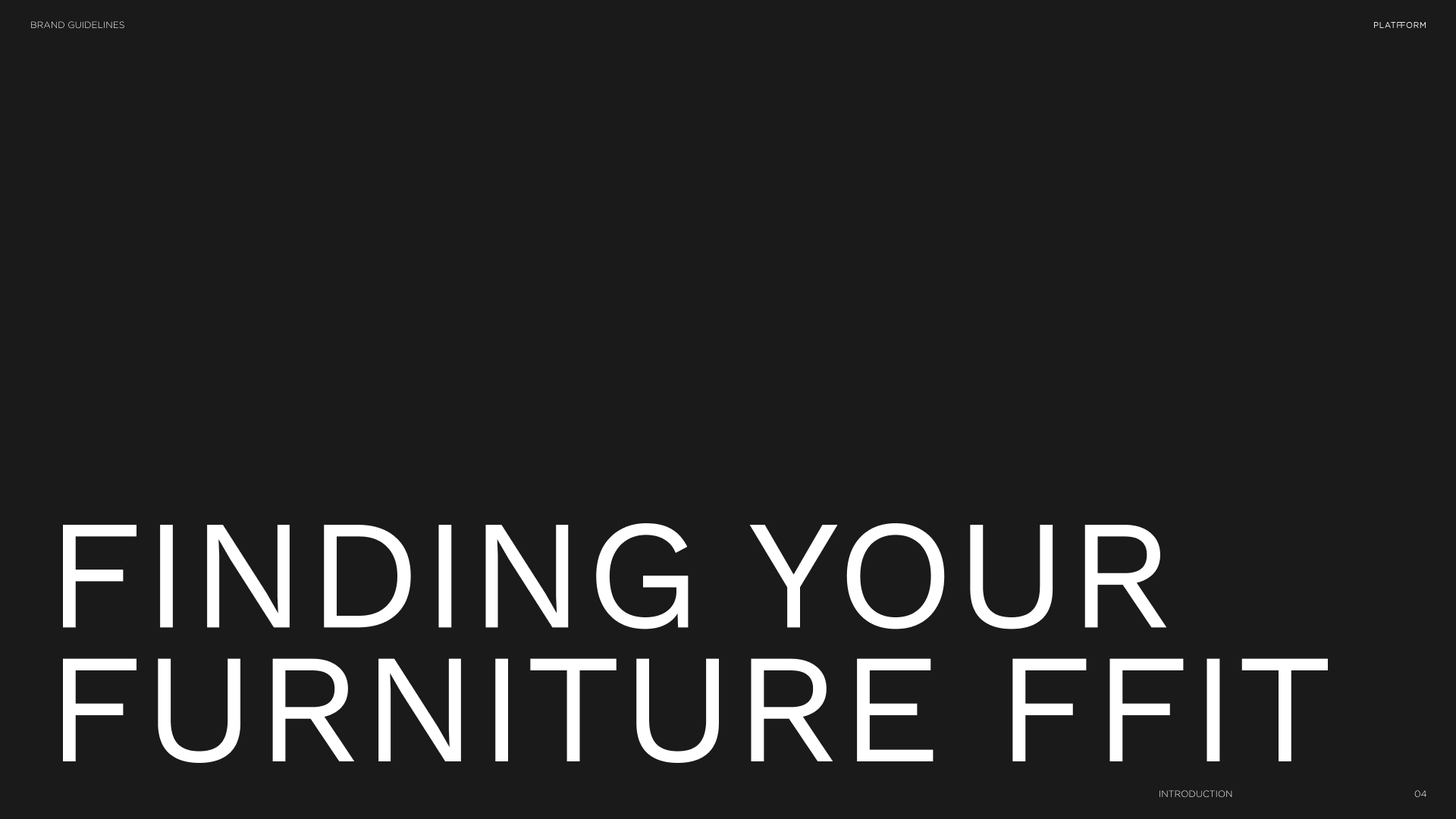 Page from a brand guidelines document with the title "Finding Your Furniture Fit" in large white text on a black background.