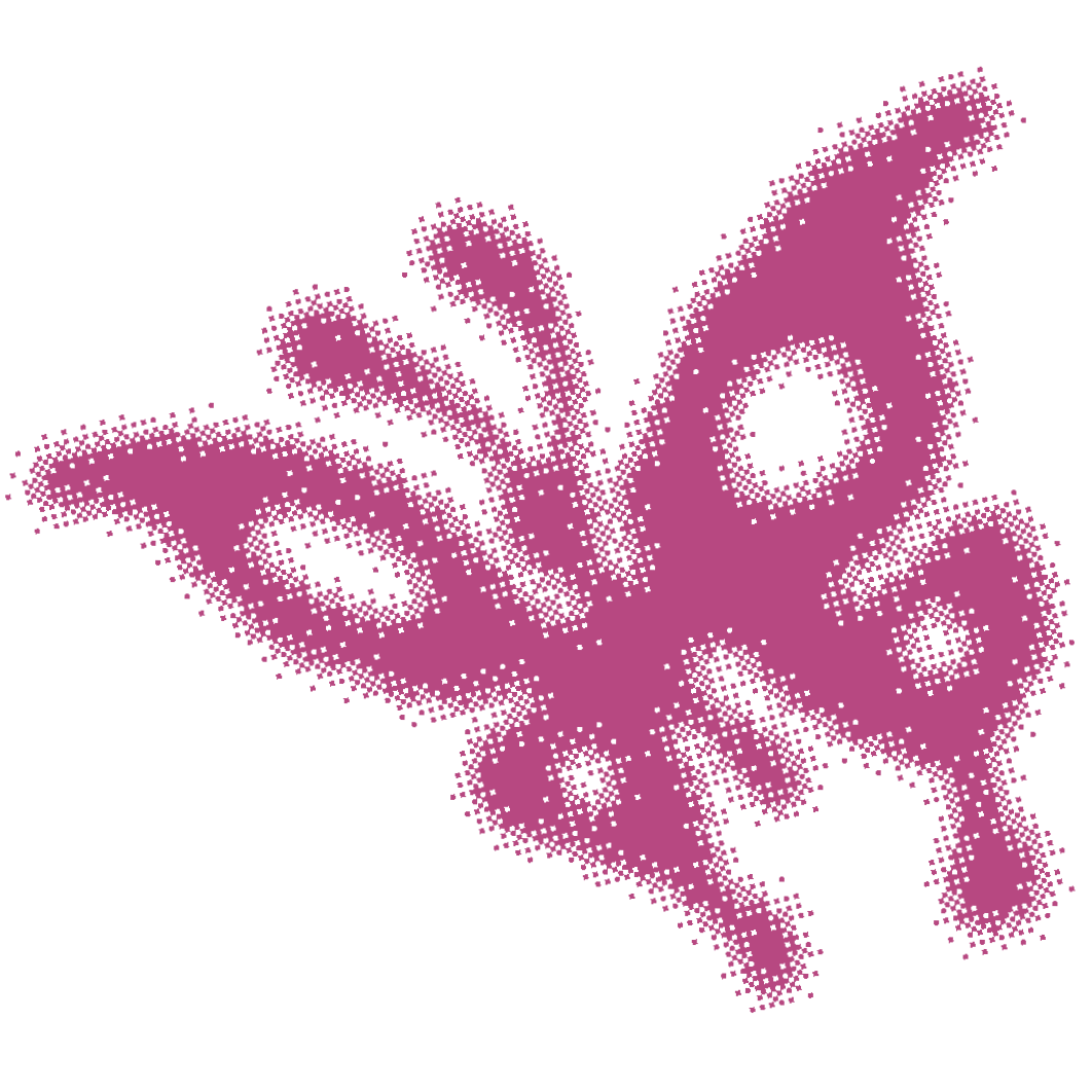 Pixelated pink butterfly on black background.