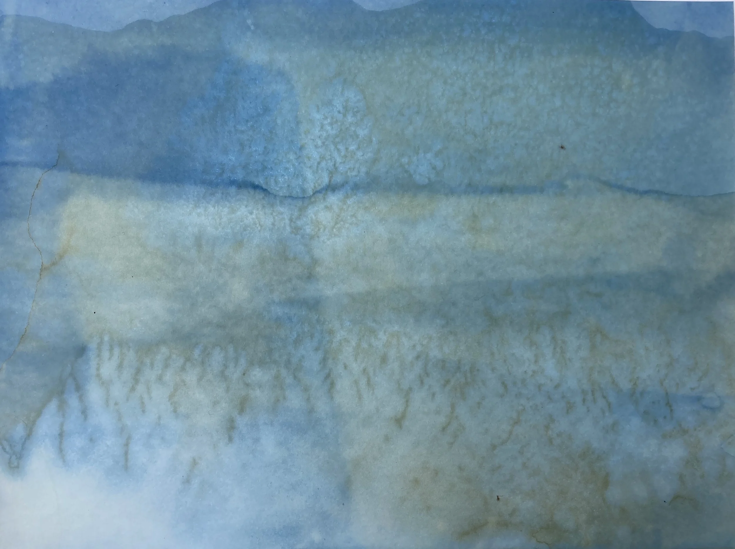 Great Lake 2 Summer (Lake Michigan, North Beach, Racine, Wisconsin) 2025
Cyanotype chemistry, freshwater, sand, sunlight
11"x17" on Hahnemuhle watercolor paper, 300 gsm