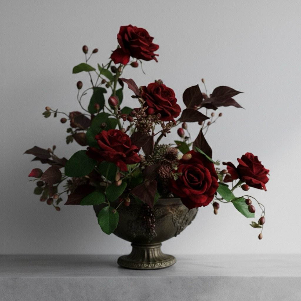 MASAKO TAKAMATSU 
SIGNATURE
a luxury line of MASAKO MODESTE

#マサコモデスト
#masakomodeste
#名古屋
#プリザーブドフラワー
#アーティフィシャルフラワー

静かな午後の光に溶け込む、深紅のバラ。
アンティークな器に合わせ、クラシカルで落ち着いた雰囲気に仕立てました。
時の流れを止めたような、ドラマチックな一皿。
お部屋に一つあるだけで、空気感がふっと変わります。