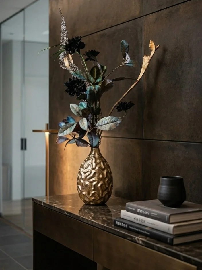 MASAKO TAKAMATSU 
SIGNATURE
a luxury line of MASAKO MODESTE

 #masakomodeste
#マサコモデスト
#ラグジュアリーインテリア
#名古屋インテリア
#上質な暮らし

重厚な空間に、そっと寄り添う花の温度。
お帰りを迎える場所に、上質な安らぎを添えて。

Warmth that softens the shadows of a profound space. Adding elegant comfort to your san