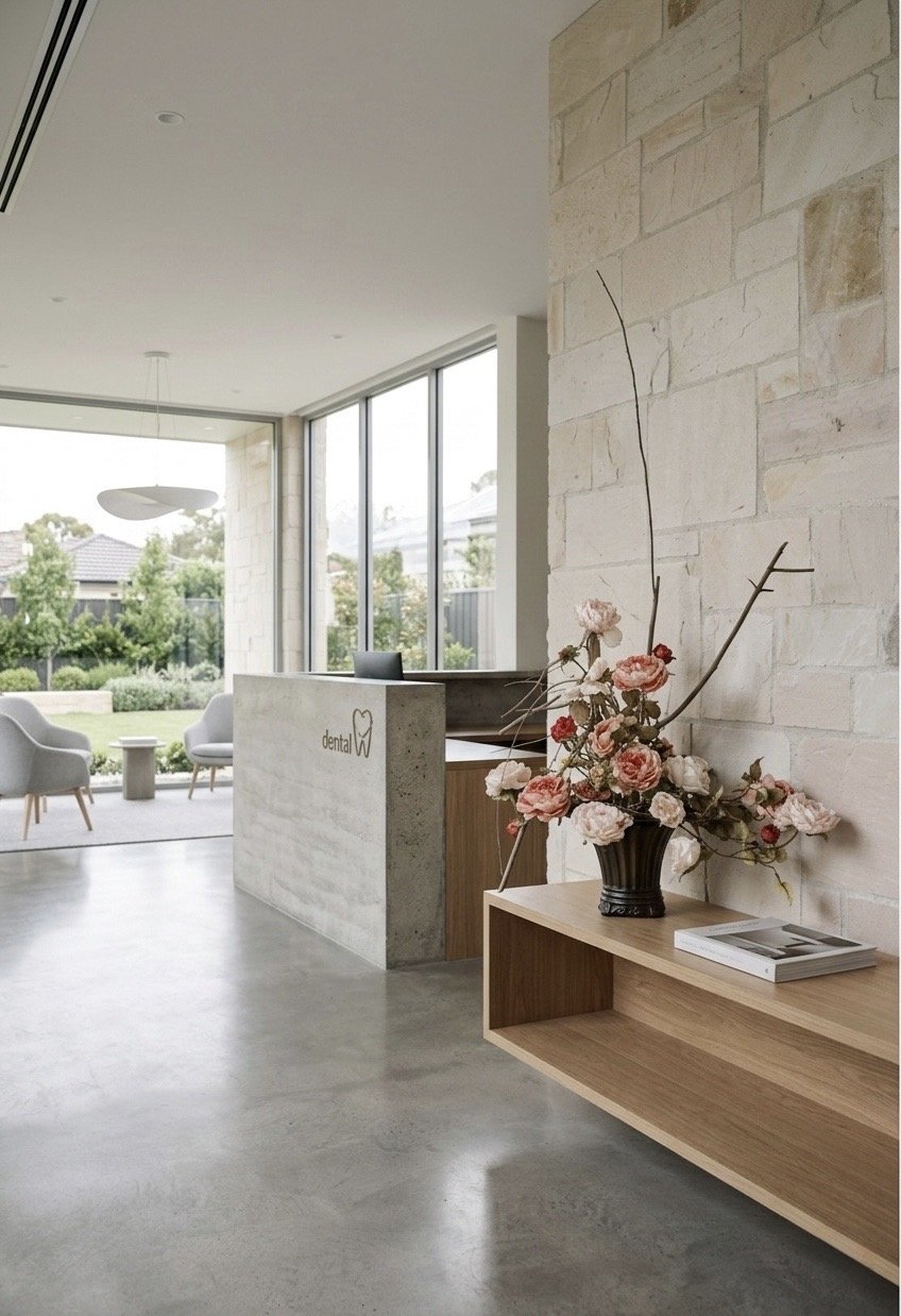 歯科医院のインテリアに馴染む、季節のレンタルフラワー。空間を彩る花のディスプレイ