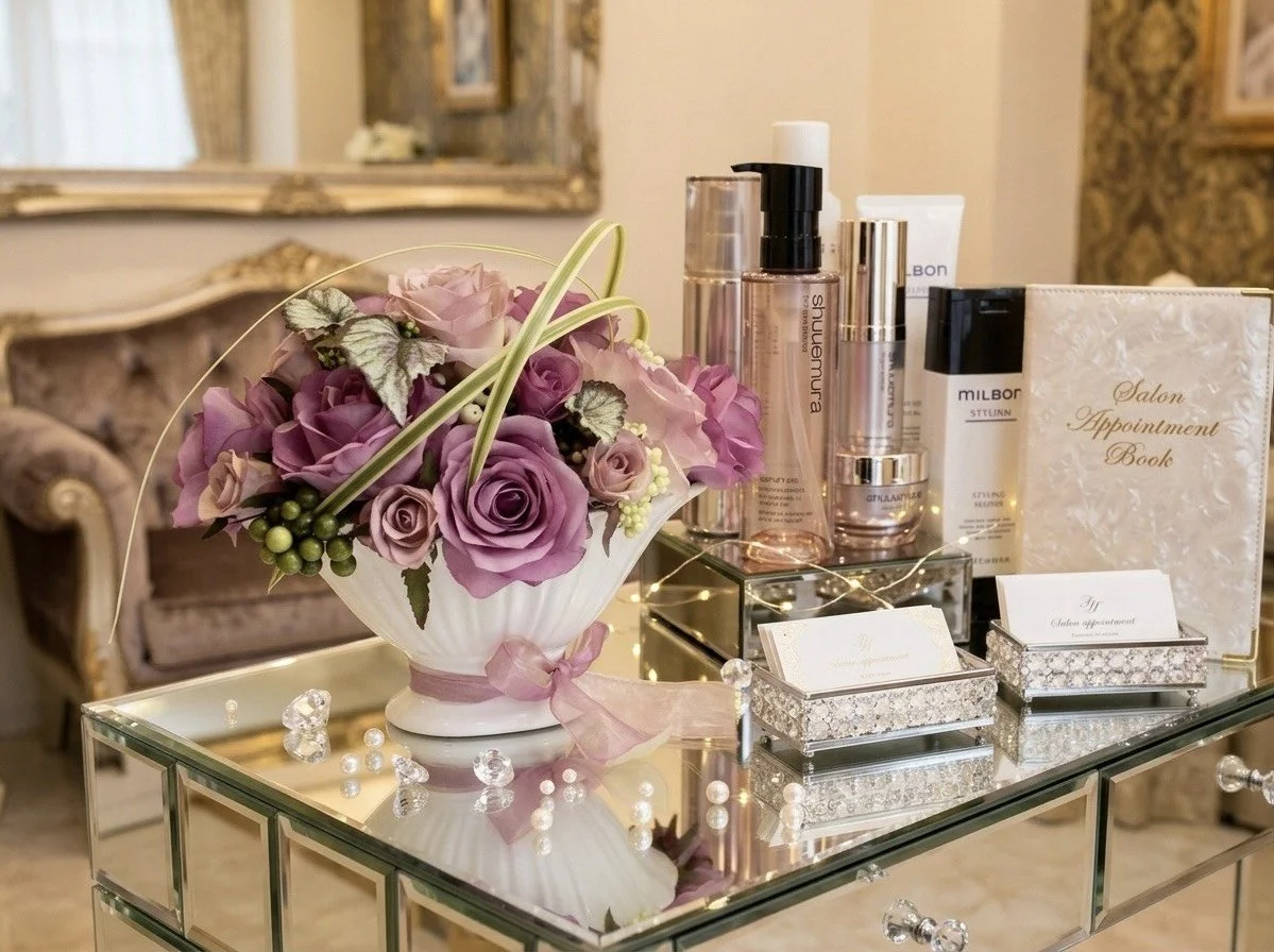 美容院の待合スペースを彩る、トレンド感のあるおしゃれなレンタルフラワー