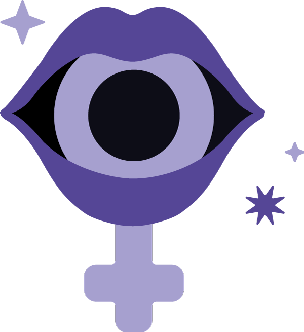 Illustration von Lippen in Kombination mit dem Weiblichkeits-Zeichen: zusammen ergeben sie ein Auge, welches für den weiblichen Blick stehen.