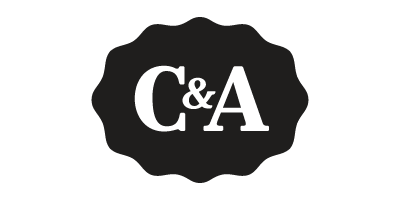 Black circular logo with scalloped edges and the initials 'C&A' in white font.