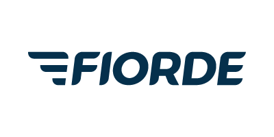 Fiorde logo with blue text and stylized wing graphic.