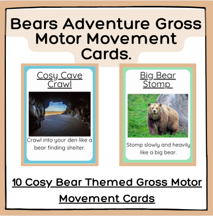 Bear Movement Cards Gross Motor for Preschool & Kindergarten