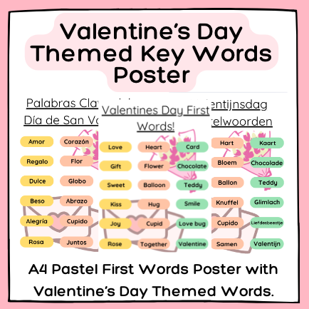 Valentine's Day Themed Key Words Poster – Multilingual-Early Vocabulary Posters