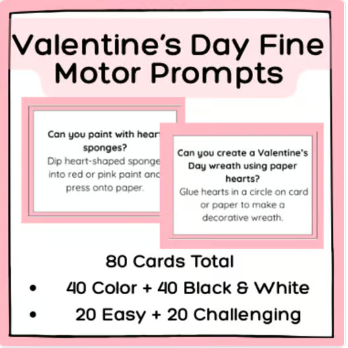 Valentine's Day Fine Motor Prompt Cards.Develops Fine Motor and Arts and Crafts