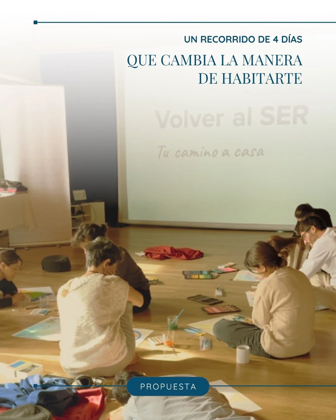 Volver al SER es un encuentro transformador de 4 d&iacute;as dise&ntilde;ado para quienes sienten que la vida aut&eacute;ntica comienza cuando dejamos atr&aacute;s las m&aacute;scaras. Cada d&iacute;a abre un espacio &uacute;nico y necesario:

D&iacu