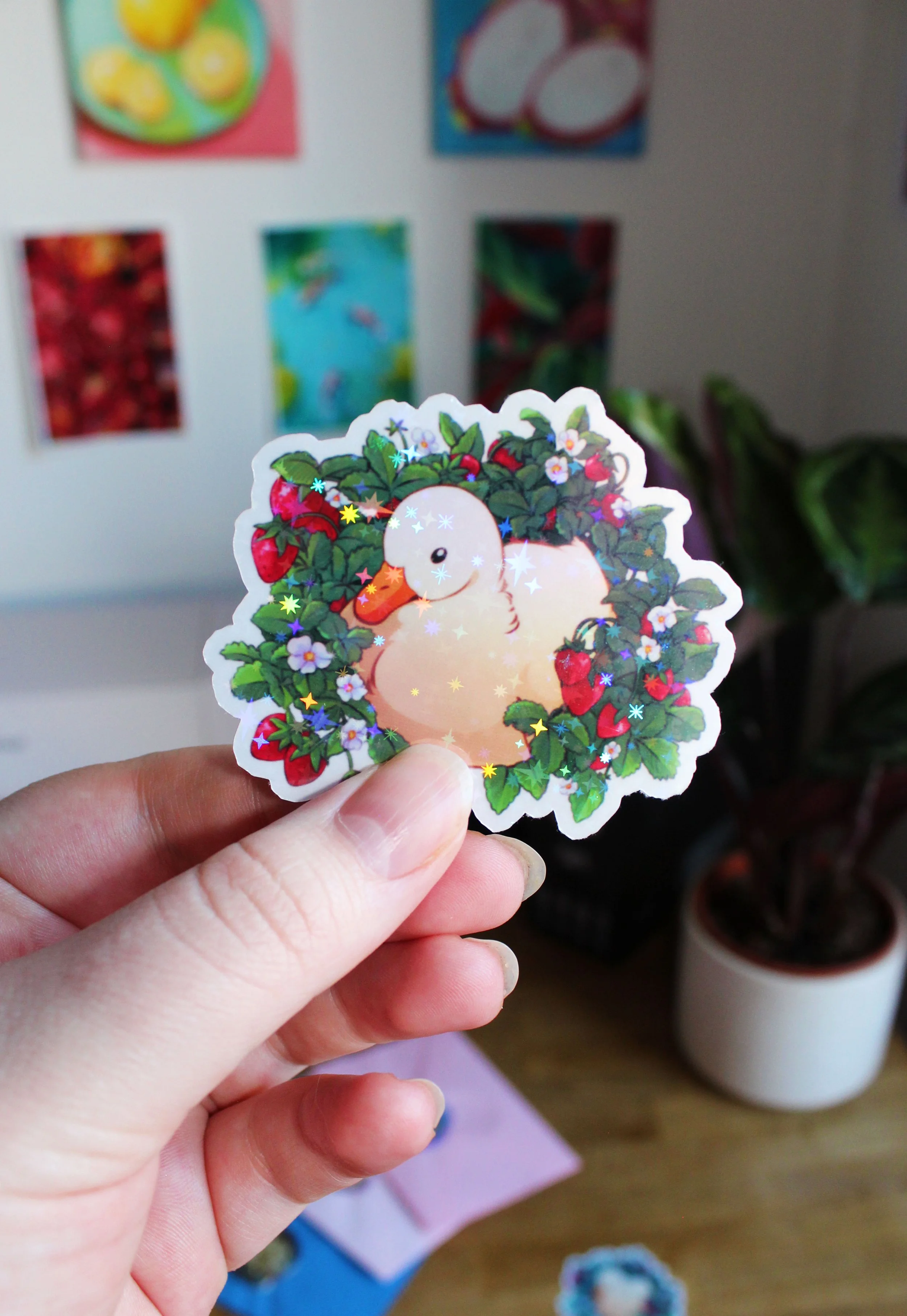 🍓Strawberry Duckling | Holographic Sticker