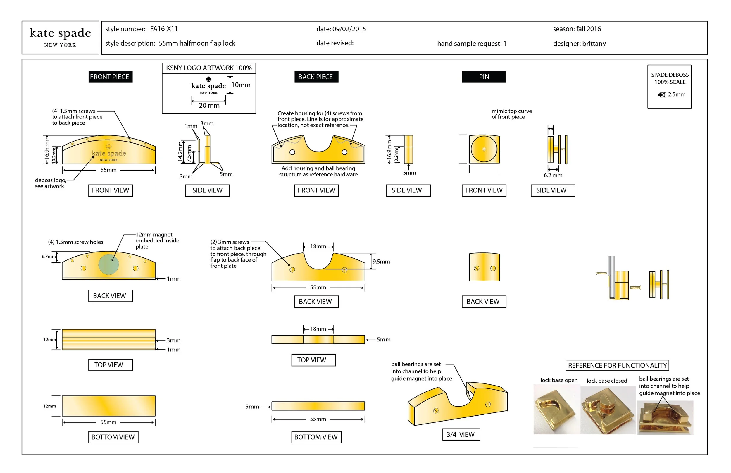 Kate Spade: Handbag Hardware Technical Spec