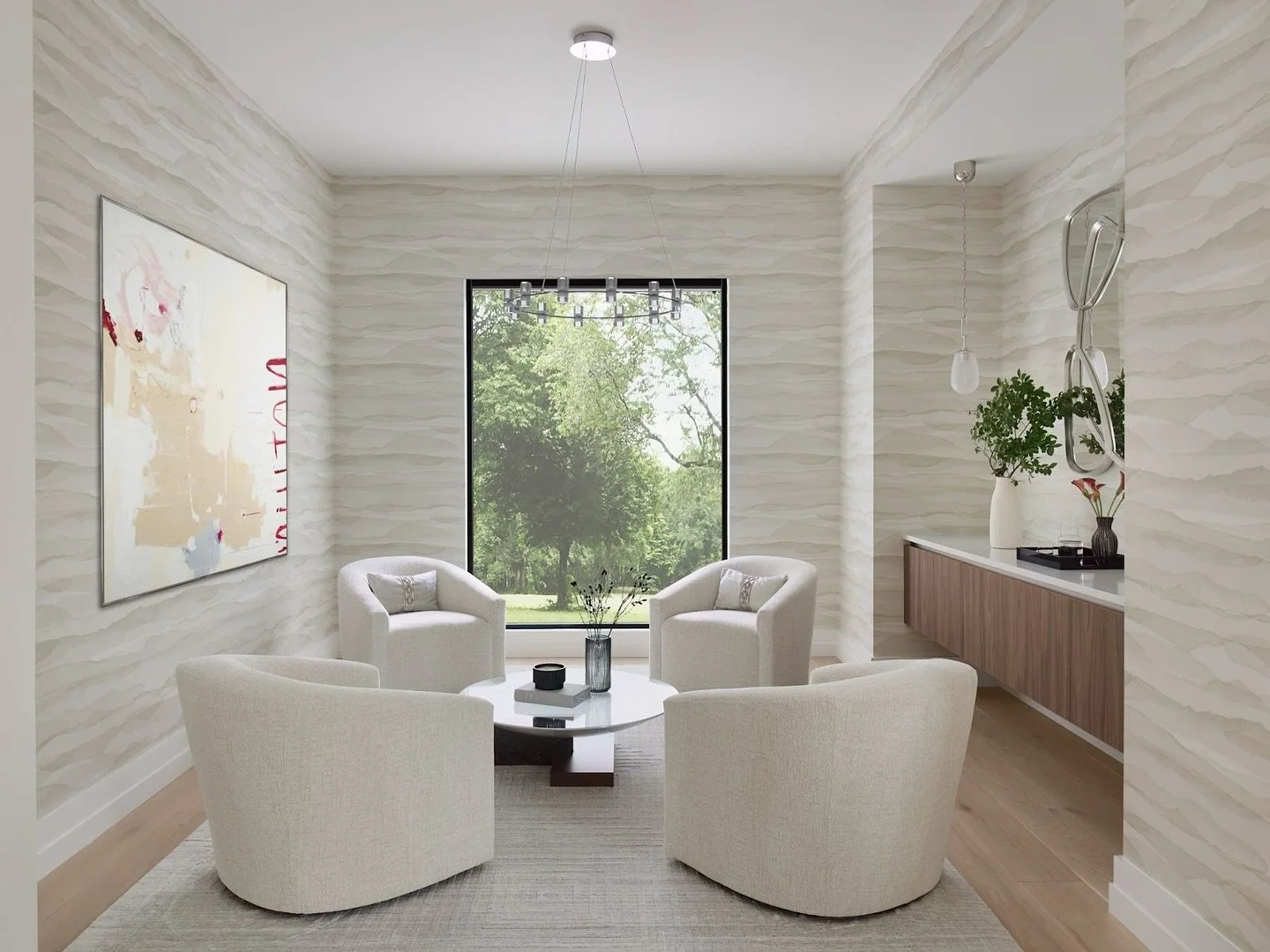 Crafting Calm Sanctuaries

Thoughtful design decisions transform this living area into a serene, nature-inspired sanctuary. The calming palette, modern furnishings, and captivating garden view work in harmony to cultivate a tranquil atmosphere - a sp