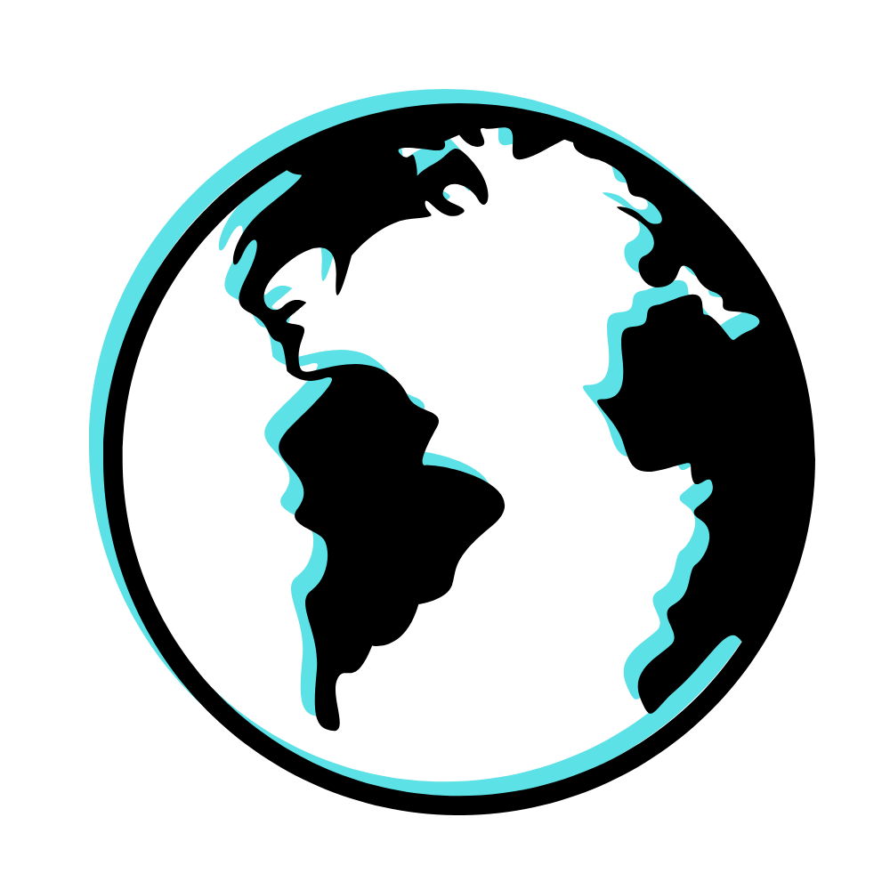A digital illustration of Earth showing North and South America, in light blue outline on a black background.