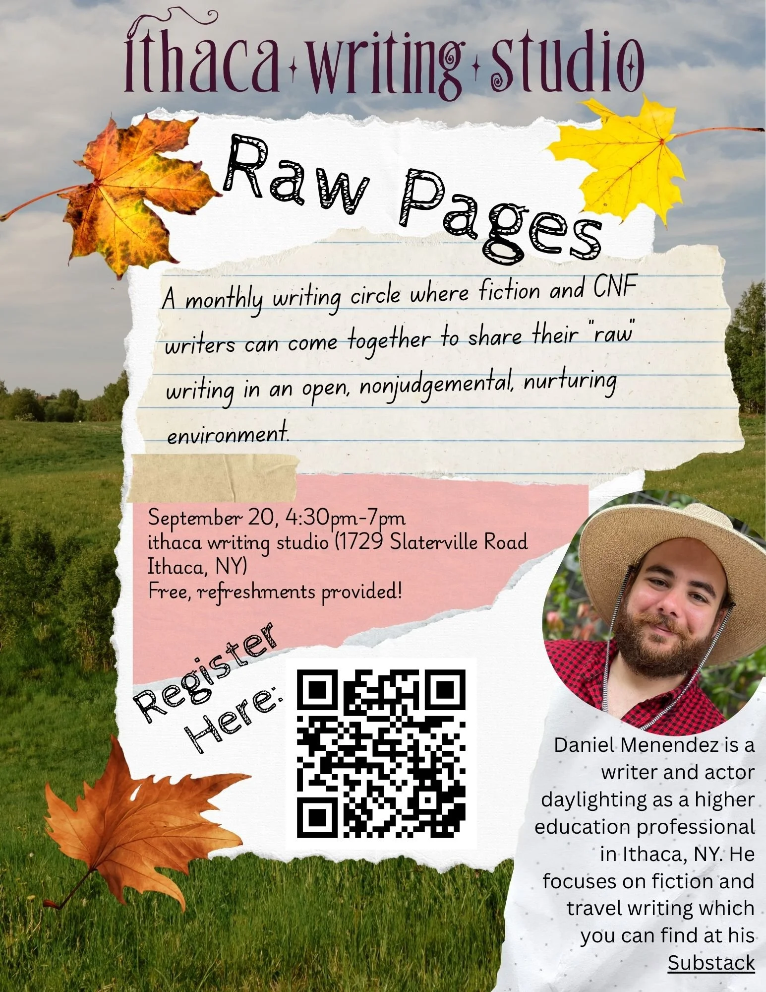 Raw Pages with Daniel Menendez 9/20/2026 4:30-7pm