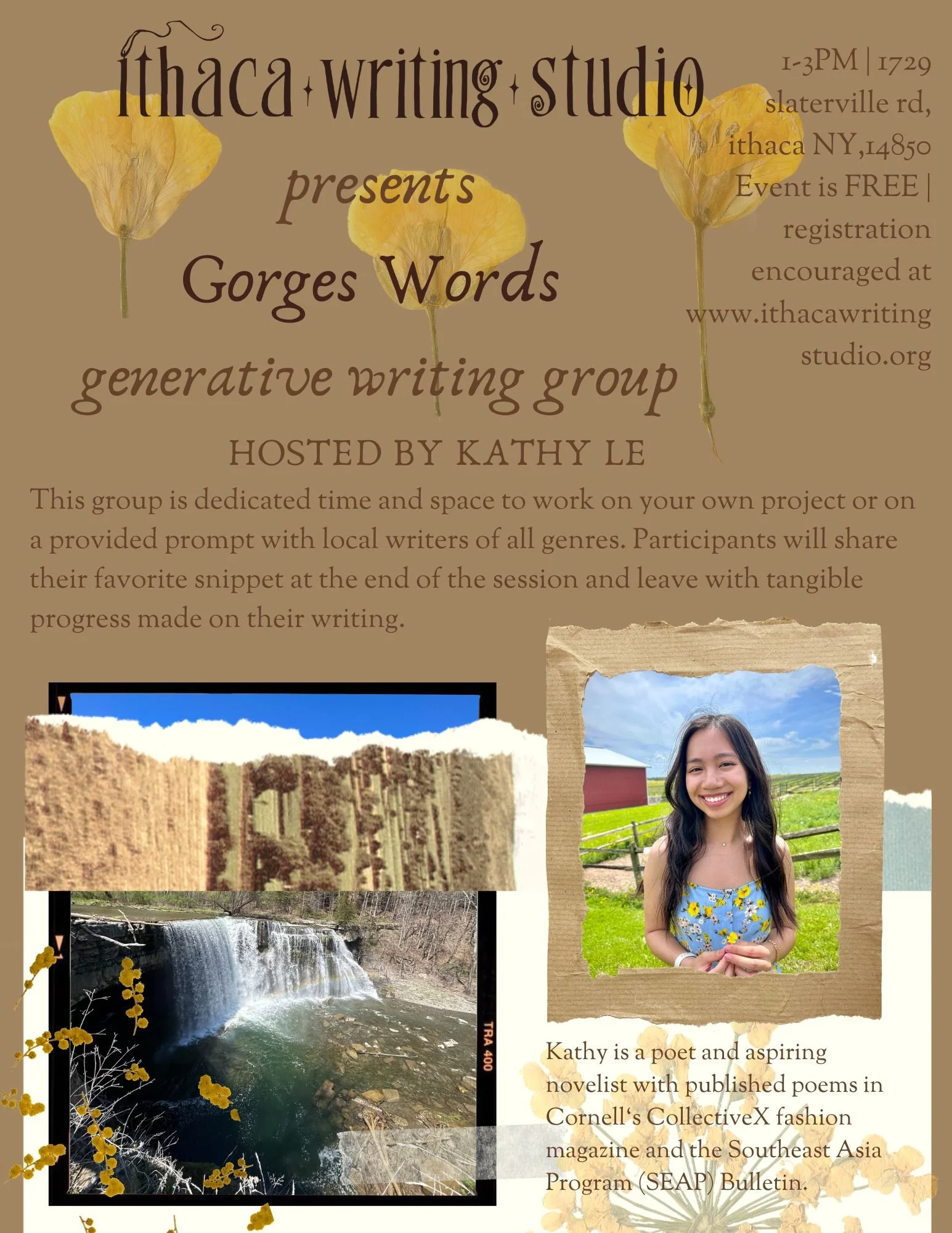 Gorges Words Generative Writing Group with Kathy Le,  June 7th, 1-3pm