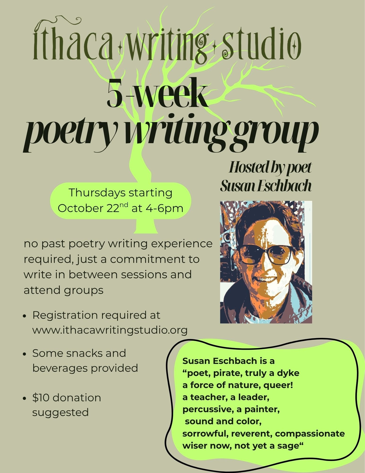 5 Week Poetry Writing Group with Susan Eschbach 10/22-11/19 4-6pm