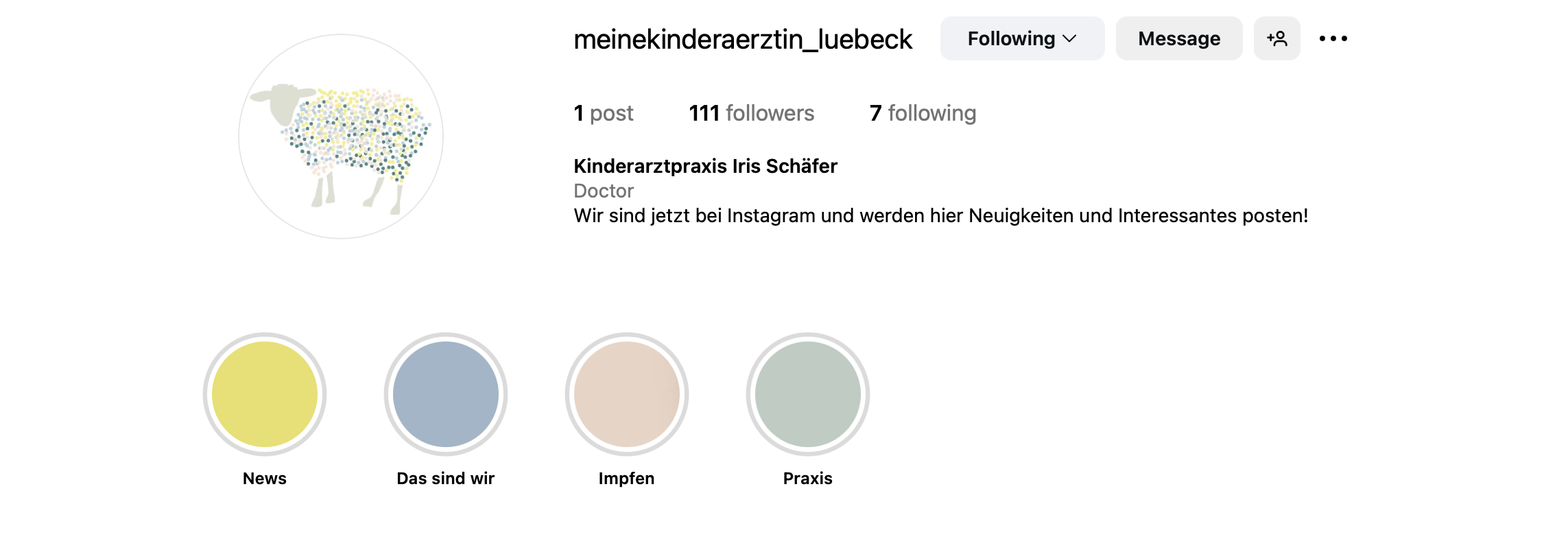 Instagram-Profil der Kinderarztpraxis Schäfer
