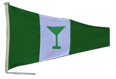 Green triangular flag with a white vertical stripe in the center featuring a green martini glass symbol.