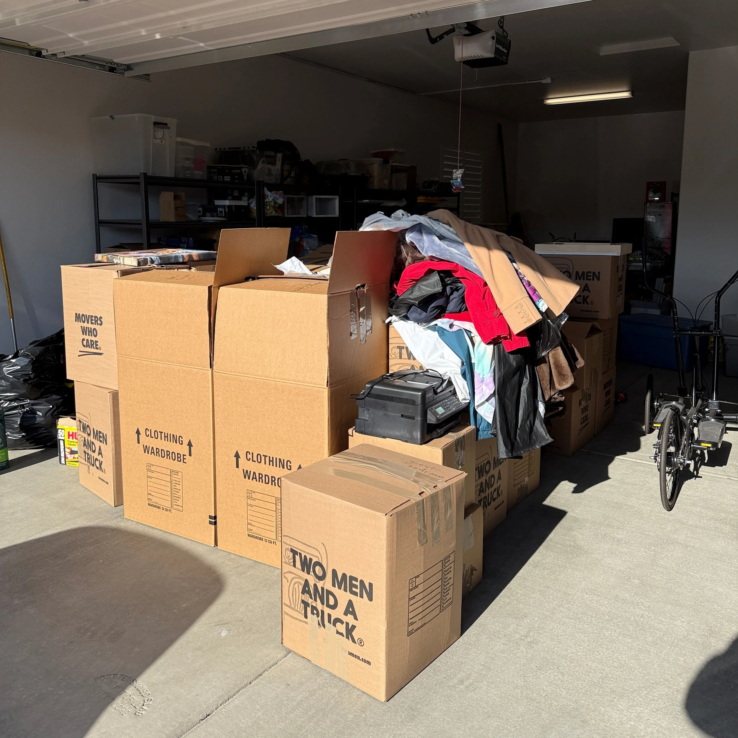 Full garage cleanout in Prescott, AZ with clothing, tools, decorations and other items.
