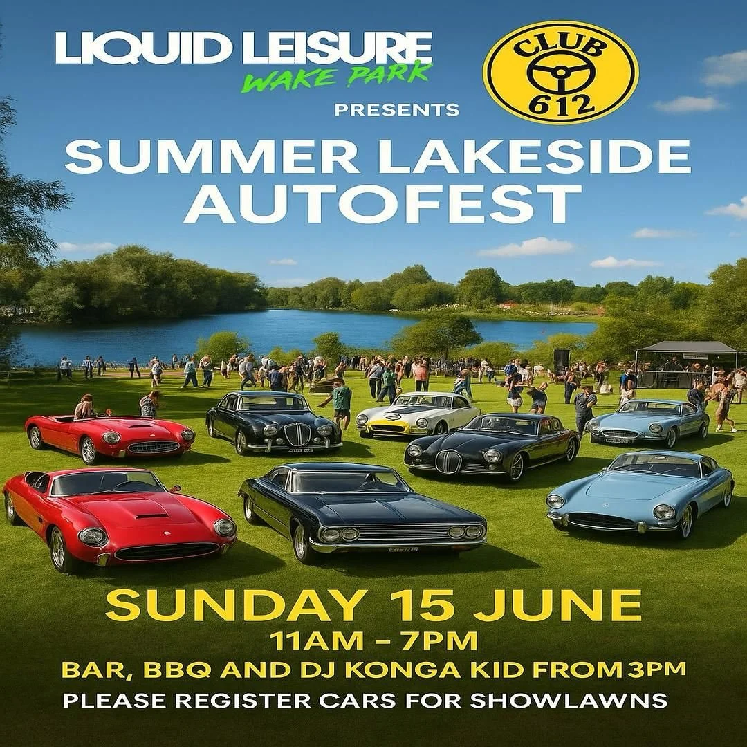 Club 612 Summer Lakeside Autofest

Sunday 15 June 2025
11:00 - 19:00 
Bar, BBQ with DJ Konga Kid &amp; Classic &amp; Passion Cars on the lakeside lawns @liquidleisurewakepark 
.
Register your car for show lawns via our contact page on the website (li