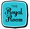 Logo for The Royal Room with a blue background and black text.