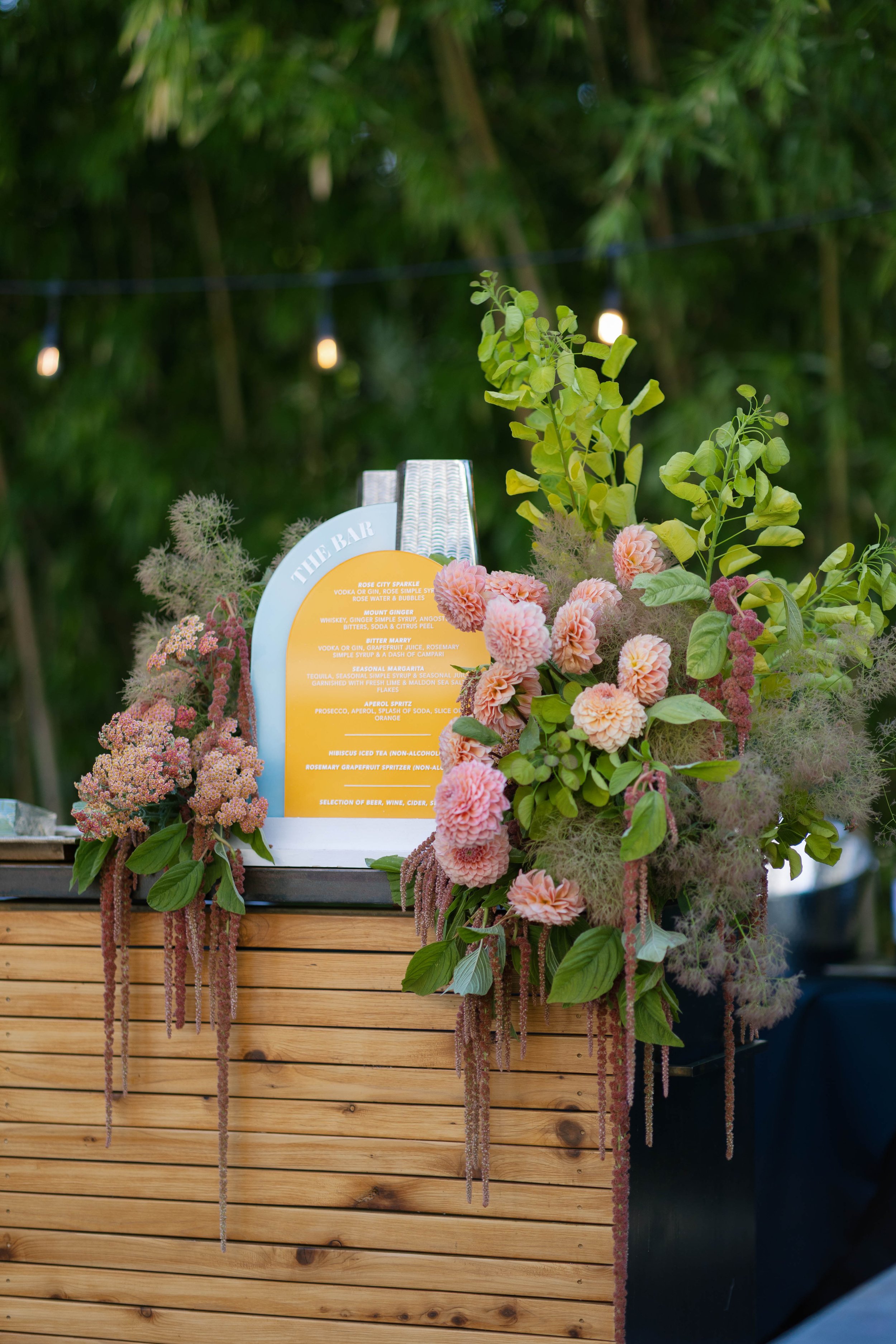 Beautiful bar florals and sign at The Griffin House, Hood River Oregon