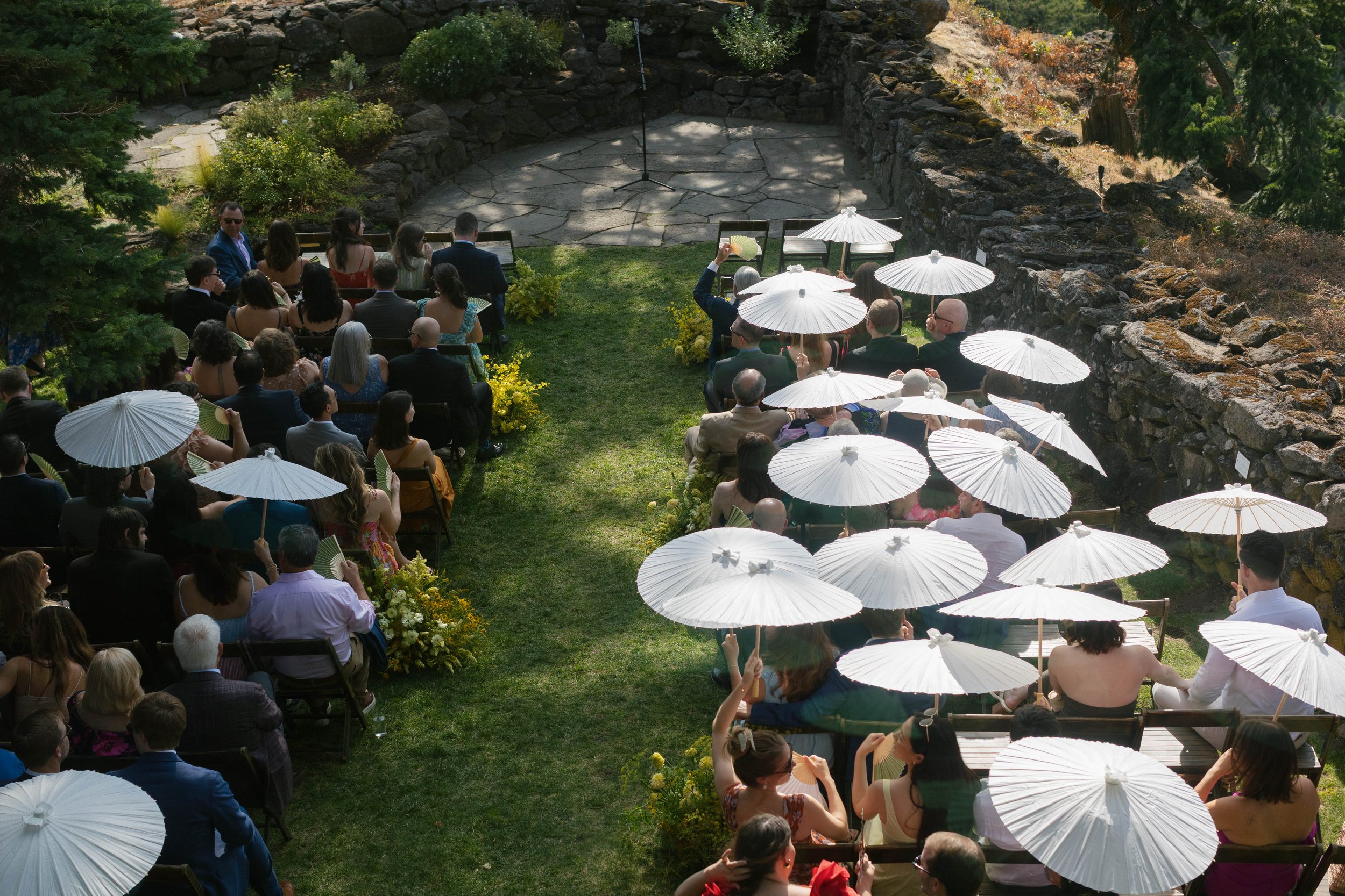 Arial view of ceremony at The Griffin House in the Gorge Oregon