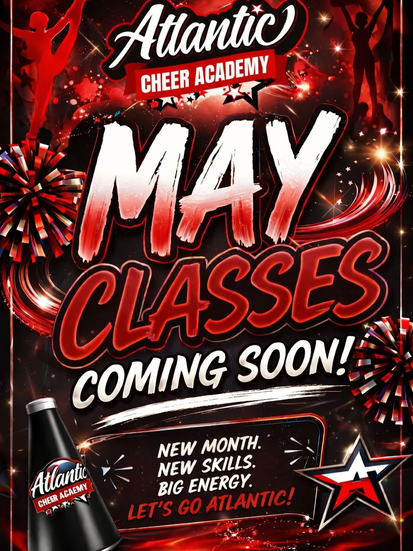 Are you looking to level up your stunting and tumbling before placements?
Join our May Main Classes and build the skills and confidence you need for the upcoming season! Registration coming soon!
