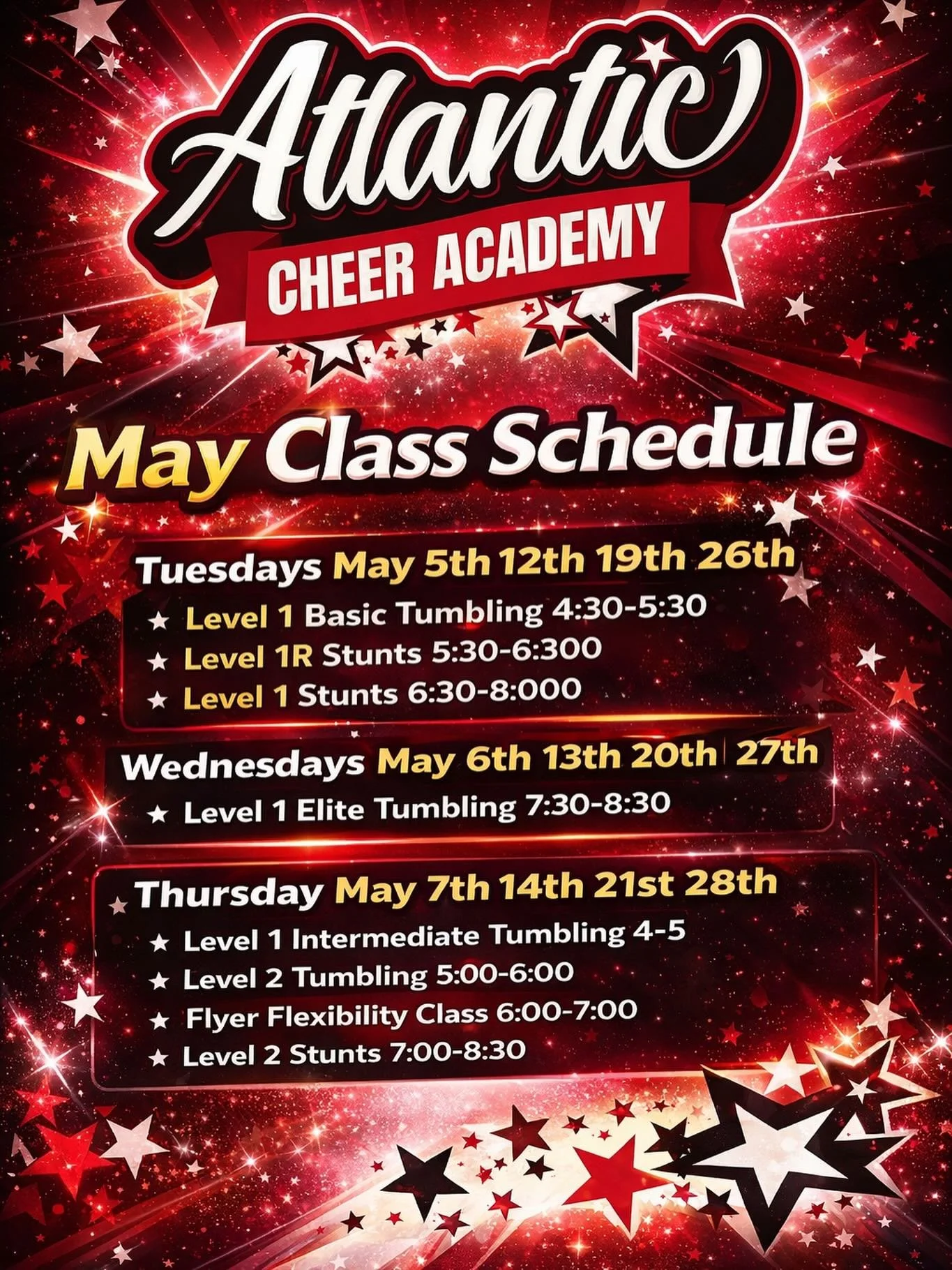 May classes are the perfect opportunity to level up your skills and get a head start on the new season!  Register on Amilia today 💪✨
