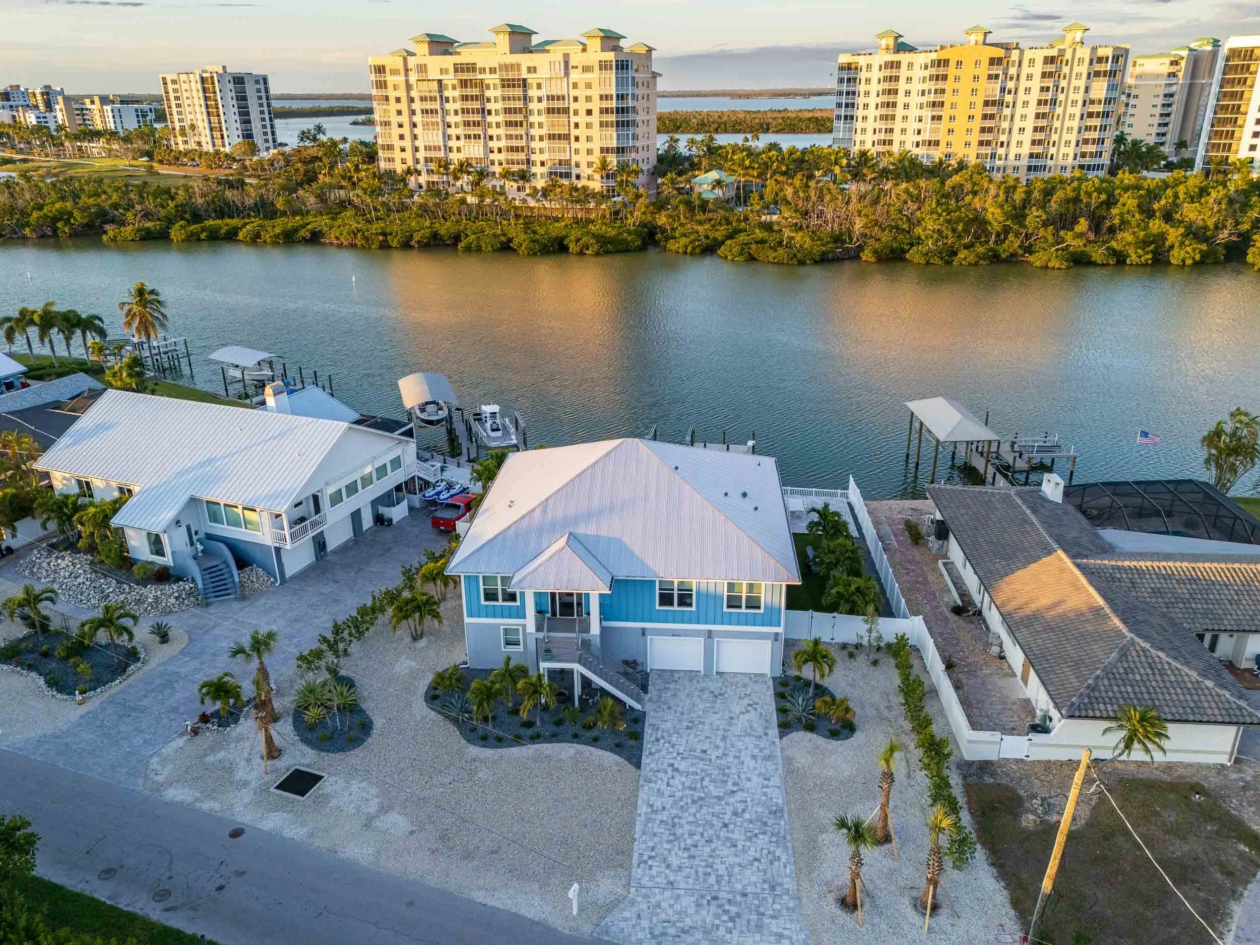 Drone photo of a home's deep water access to the Gulf of Mexico.