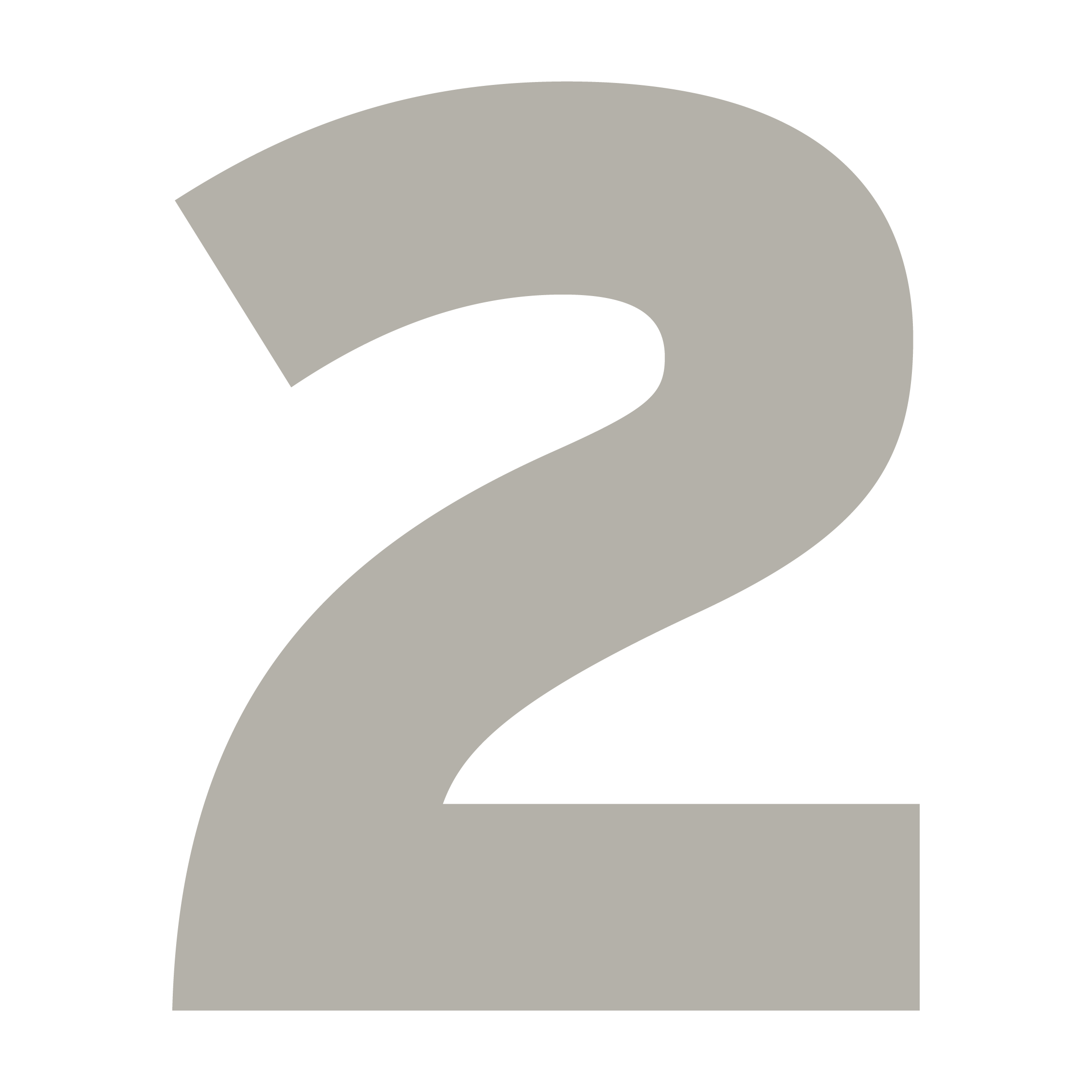 Close-up of a large number 2 in gray with black outlines on a black background