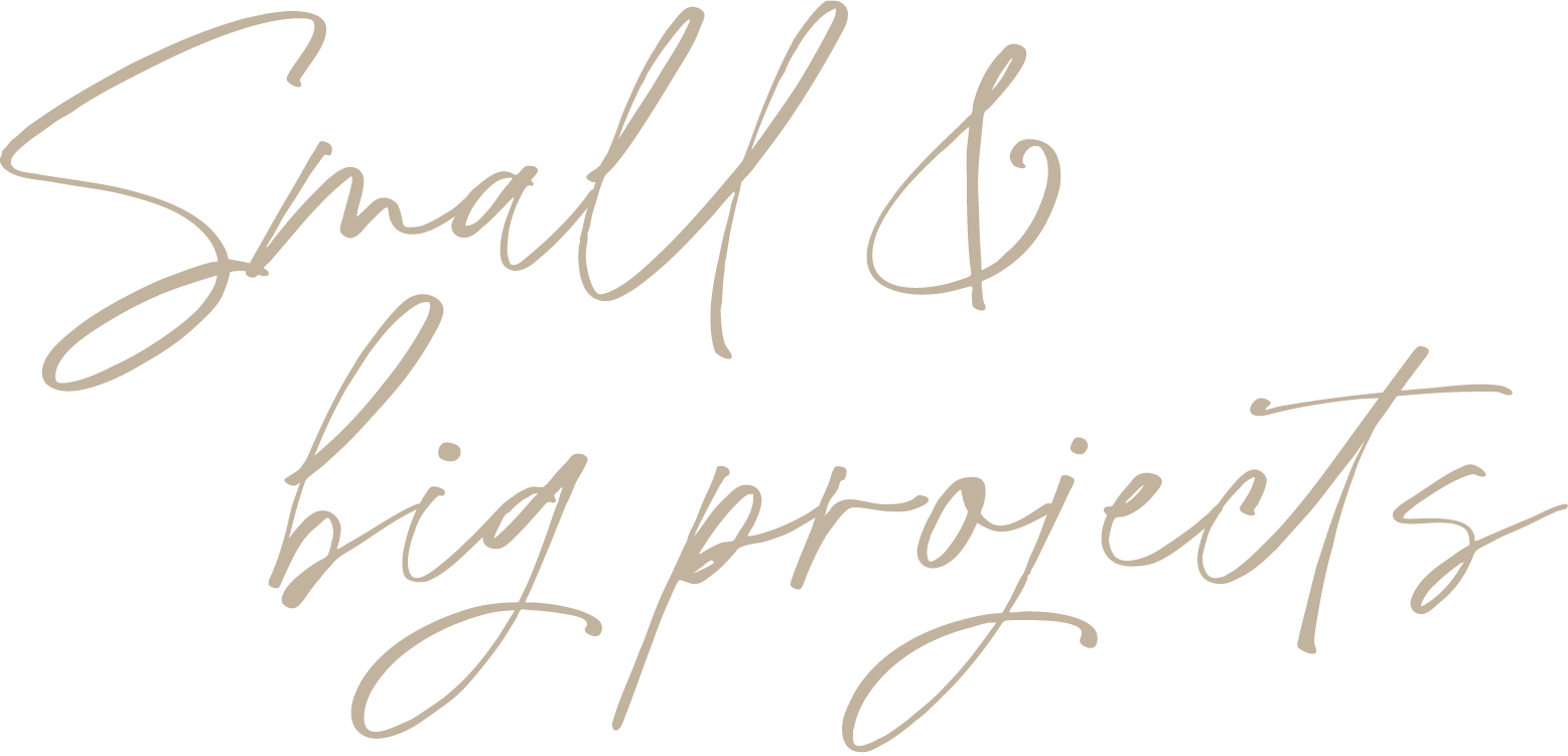 The image features a handwritten-style text that reads "small & big projects" in a light tan color on a white background.
