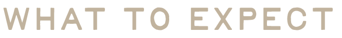 The image displays the text 'What to Expect' in beige uppercase letters on a light background.